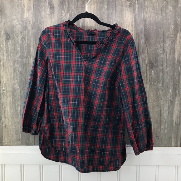 Talbots tartan holiday plaid notch neck blouse size Lp - Picture 1 of 4